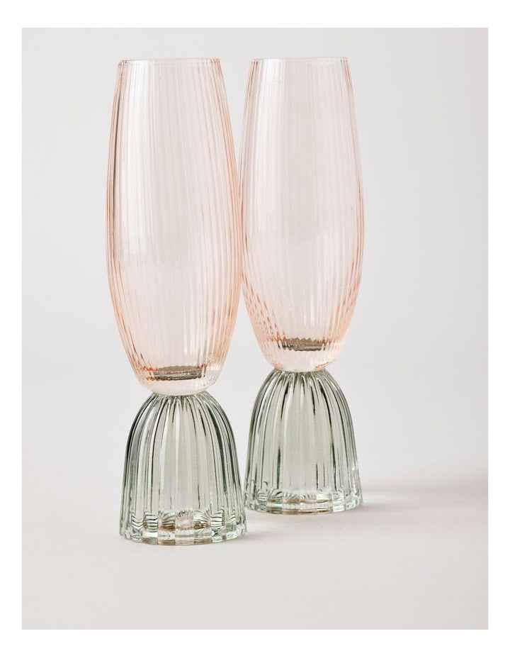 Pastel Brights Champagne Flute Pink/Green Set of 2