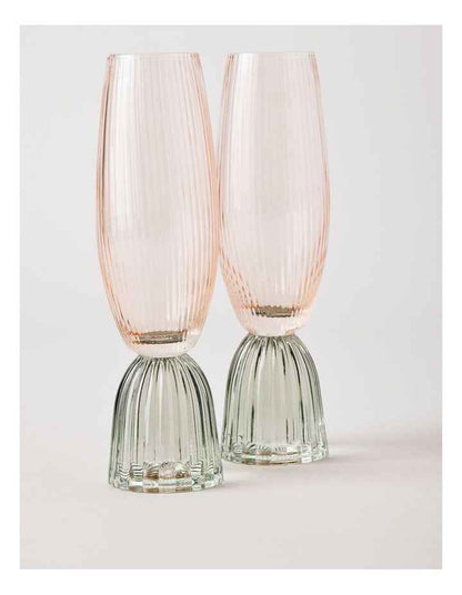 Pastel Brights Champagne Flute Pink/Green Set of 2