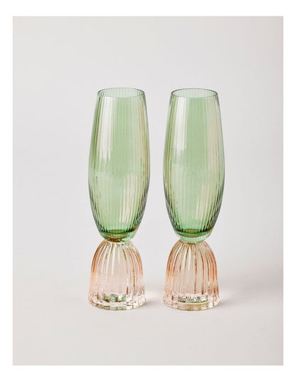 Pastel Brights Champagne Flute Set of 2 in Green/Pink