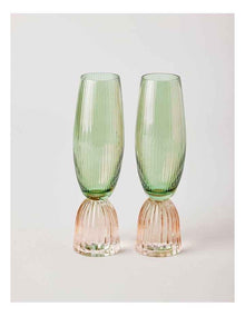 Pastel Brights Champagne Flute Set of 2 in Green/Pink