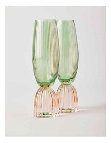 Pastel Brights Champagne Flute Set of 2 in Green/Pink