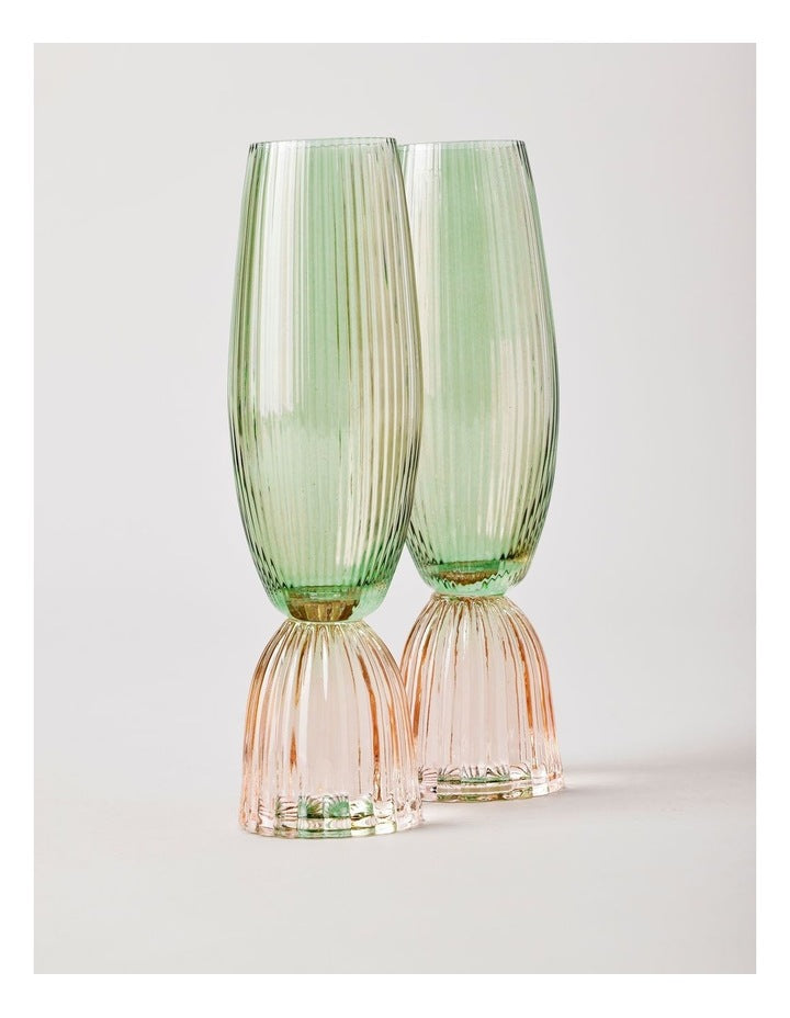 Pastel Brights Champagne Flute Set of 2 in Green/Pink