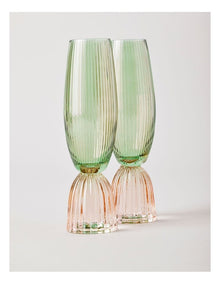 Pastel Brights Champagne Flute Set of 2 in Green/Pink