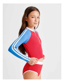 Tilii Long Sleeve 1/4 Zip Rashvest and Brief with Contrast Sleeves in Red