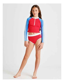 Tilii Long Sleeve 1/4 Zip Rashvest and Brief with Contrast Sleeves in Red