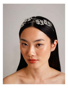 Silver Diamante Leaf Headband in Silver
