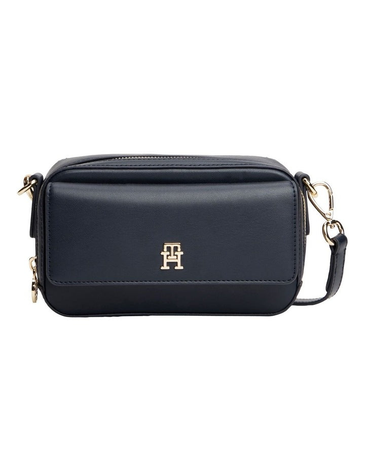 Blue Faux Leather Crossbody Camera Bag