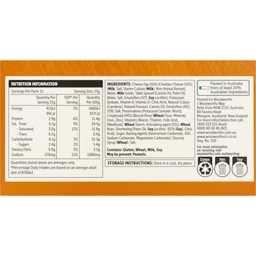 Woolworths Crispbread & Cheese Cheddar Dip 12 pack