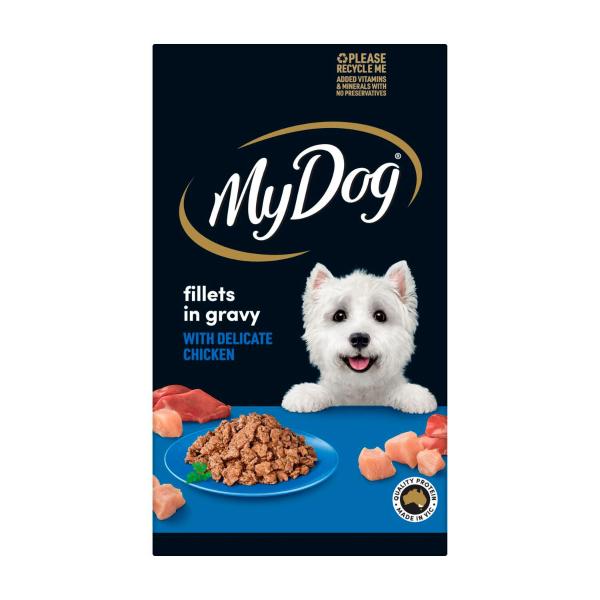 MY DOG ADULT WET DOG FOOD FILLETS IN GRAVY WITH DELICATE CHICKEN 6X100G TRAYS