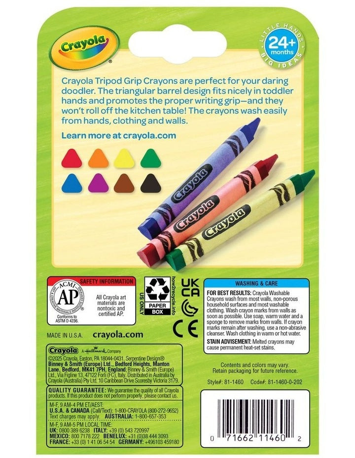 8ct Washable Tripod Grip Crayons