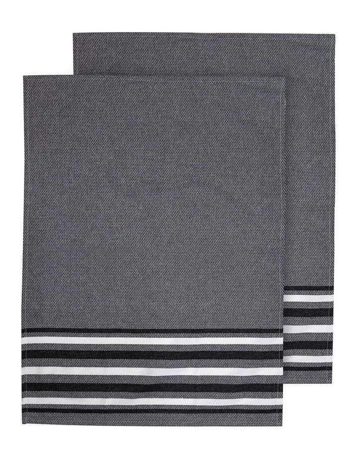 Lennox Stripe Kitchen Towel 2 Pack in Black