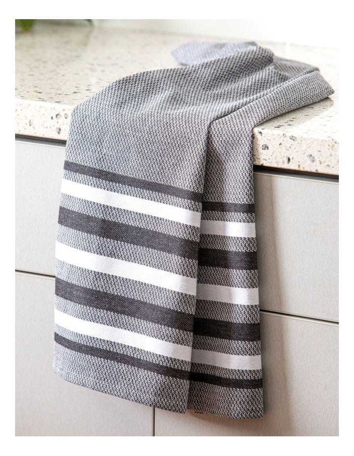 Lennox Stripe Kitchen Towel 2 Pack in Black