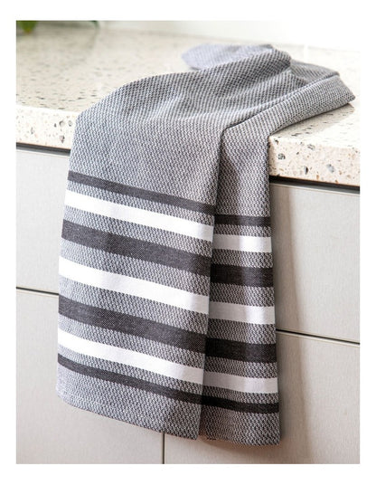 Lennox Stripe Kitchen Towel 2 Pack in Black