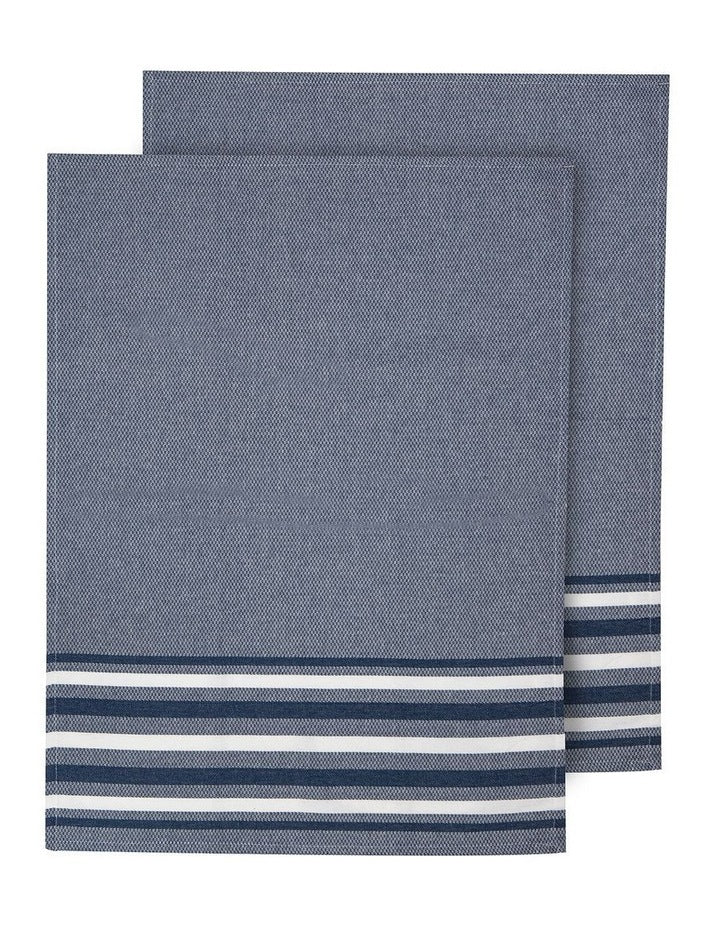 Lennox Stripe Kitchen Towel 2 Pack in Marine