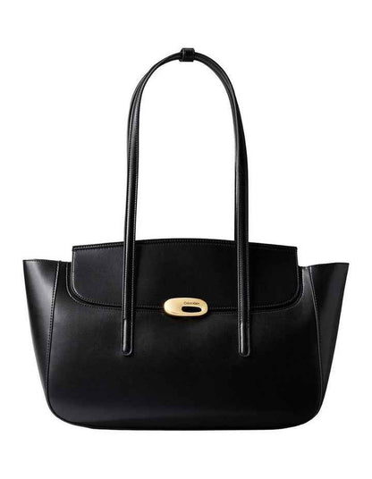 Ophelia Hardware Flap Tote Bag in Black/Tumbled Deep