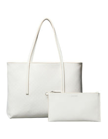 Emblem Allover Print Tote Bag With Pouch in White