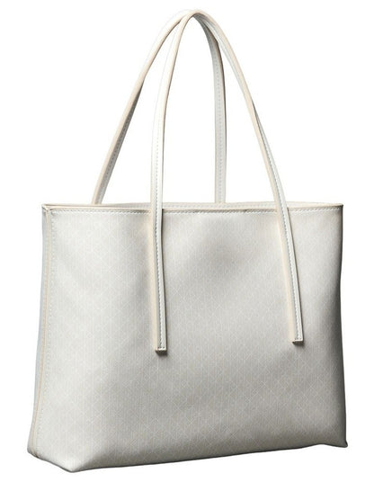 Emblem Allover Print Tote Bag With Pouch in White