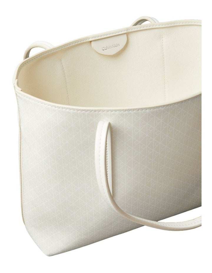 Emblem Allover Print Tote Bag With Pouch in White