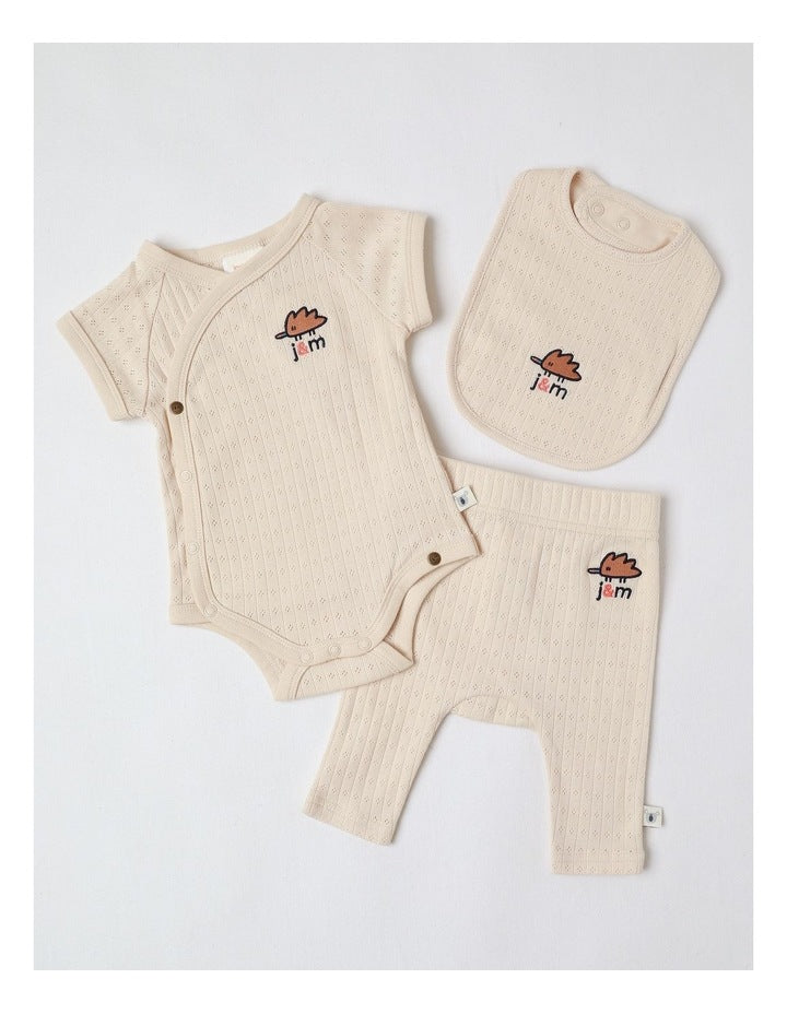 Newborn Baby Embroidered Pointelle Gift Set in Oatmeal
