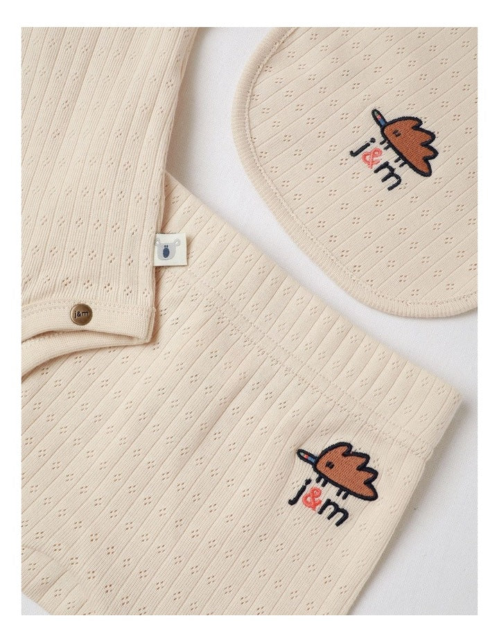 Newborn Baby Embroidered Pointelle Gift Set in Oatmeal