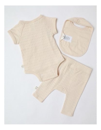 Newborn Baby Embroidered Pointelle Gift Set in Oatmeal