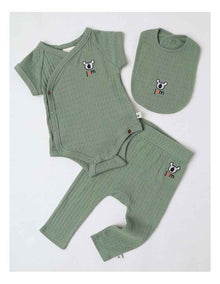 Newborn Baby Embroidered Pointelle Gift Set in Sage