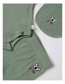 Newborn Baby Embroidered Pointelle Gift Set in Sage