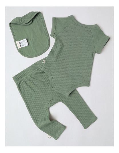 Newborn Baby Embroidered Pointelle Gift Set in Sage