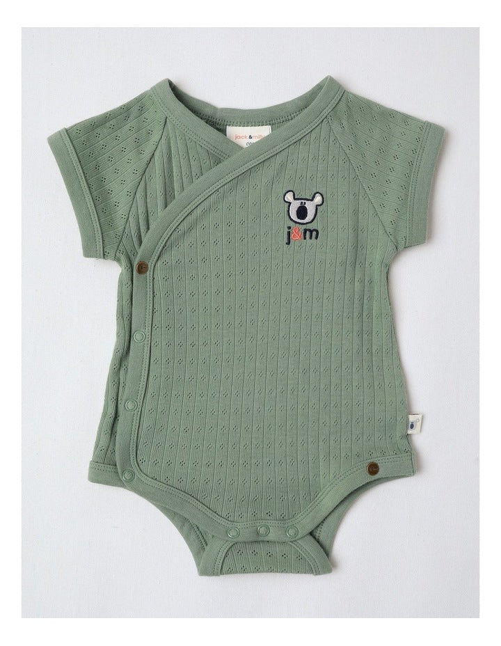 Newborn Baby Embroidered Pointelle Gift Set in Sage