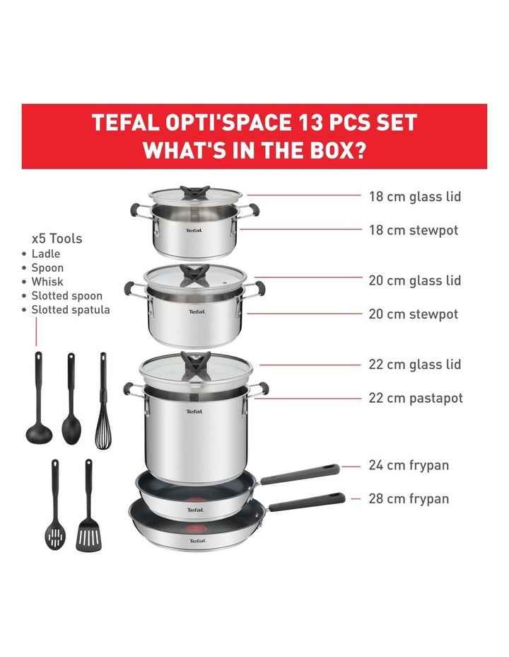 Opti Space Induction Stainless Steel 13Piece Set in Silver