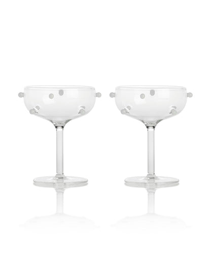 Pomponette 125ml Champagne Coupes Set of 2 Clear and White