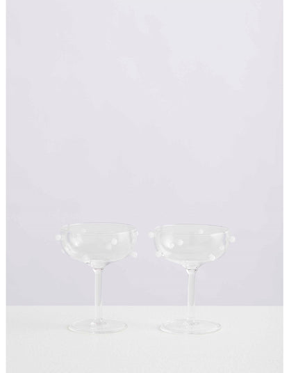 Pomponette 125ml Champagne Coupes Set of 2 Clear and White