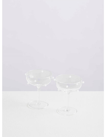 Pomponette 125ml Champagne Coupes Set of 2 Clear and White