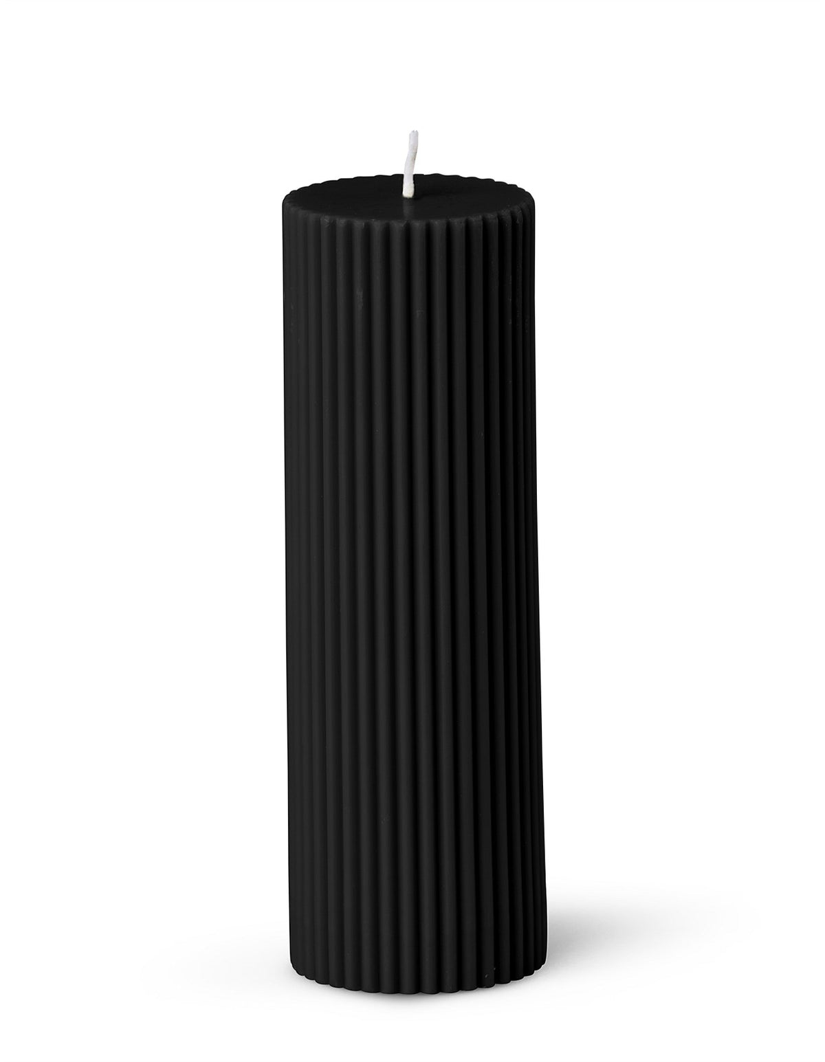 Wide Column Pillar 15cm Unscented Ribbed Candle Black