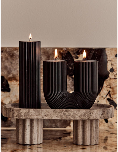 Wide Column Pillar 15cm Unscented Ribbed Candle Black