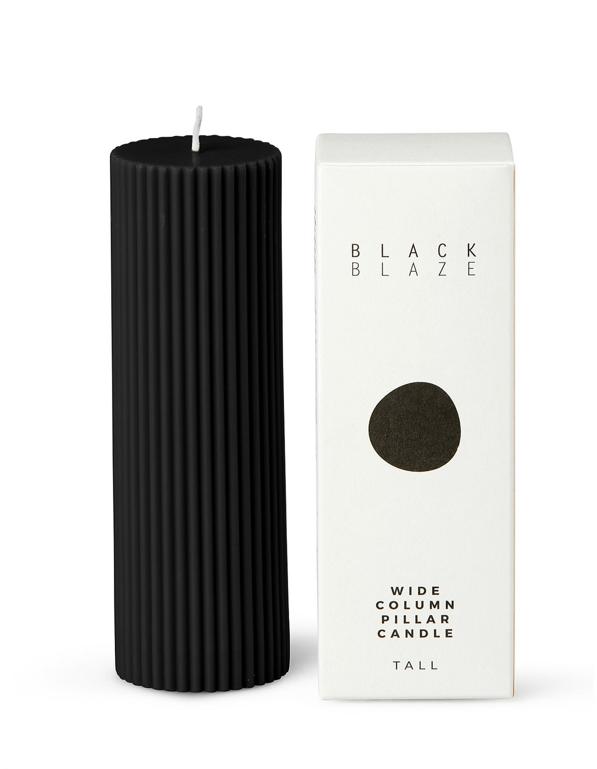 Wide Column Pillar 15cm Unscented Ribbed Candle Black