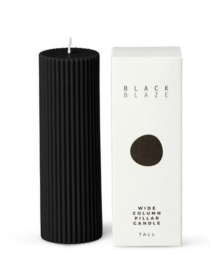 Wide Column Pillar 15cm Unscented Ribbed Candle Black