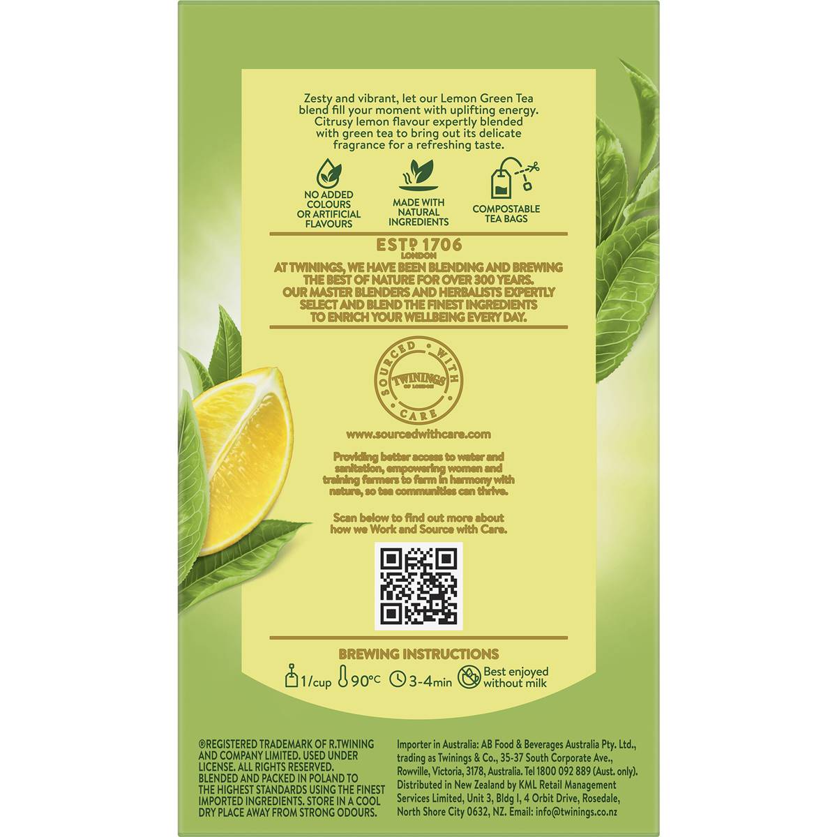 Twinings Green Tea & Lemon Tea Bags 50 Pack