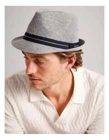 Woven Trilby Hat in Navy