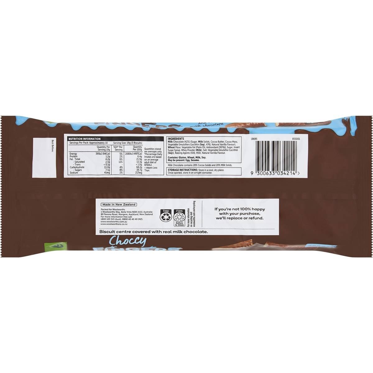 Woolworths Chocolate Fingers Biscuit 200g