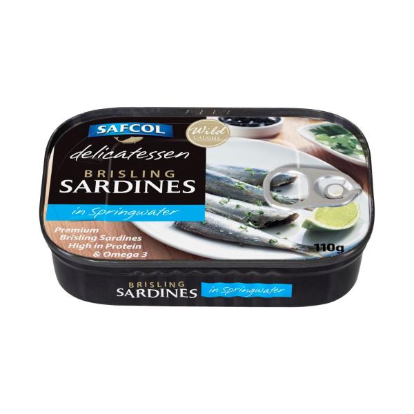 SAFCOL BRISLING SARDINES SPRINGWATER:SPRINGWATER:.:110 GRAM