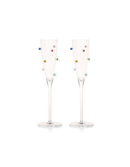 Pomponette 120ml Champagne Flutes Set of 2 Clear Multi