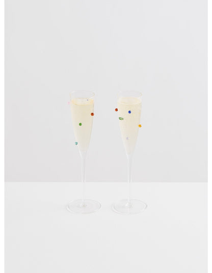 Pomponette 120ml Champagne Flutes Set of 2 Clear Multi