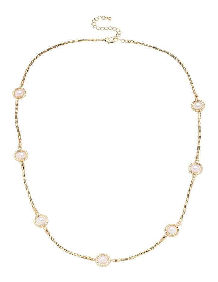 Saturn Pearl Station Necklace in Gold