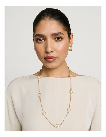 Saturn Pearl Station Necklace in Gold