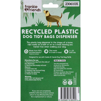 Frankie & Friends Recycled Plastic Dog Tidy Bags With Dispenser 2 x 20 Pack