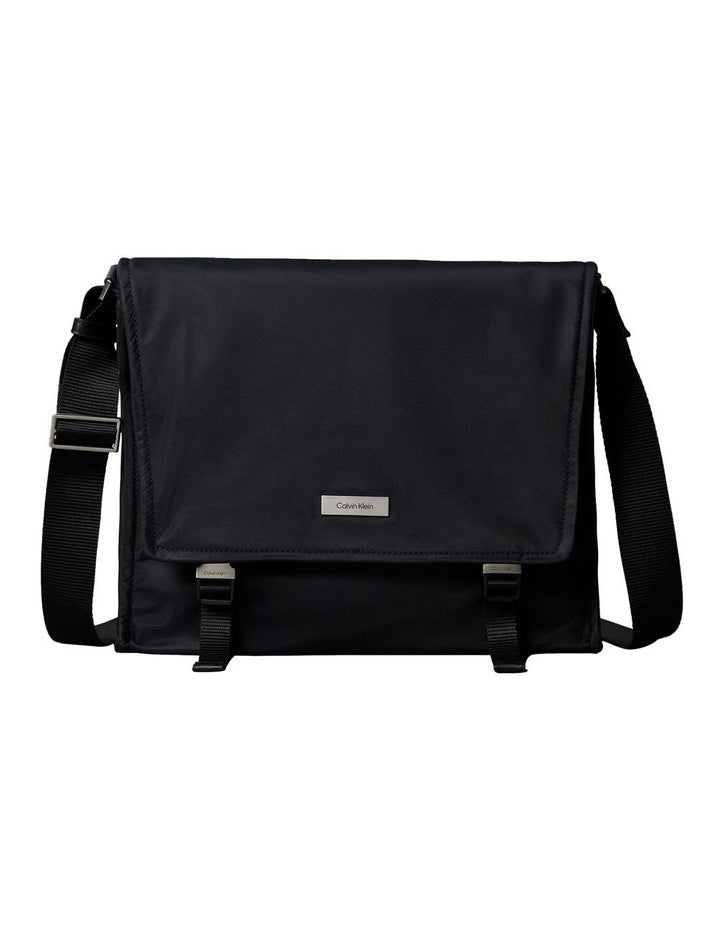 Matte Nylon Messenger Bag in Black