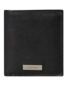 Heavyweight Plaque East West Slim Tri Fold Wallet with Card Holder in Black