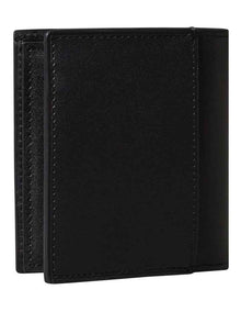 Heavyweight Plaque East West Slim Tri Fold Wallet with Card Holder in Black
