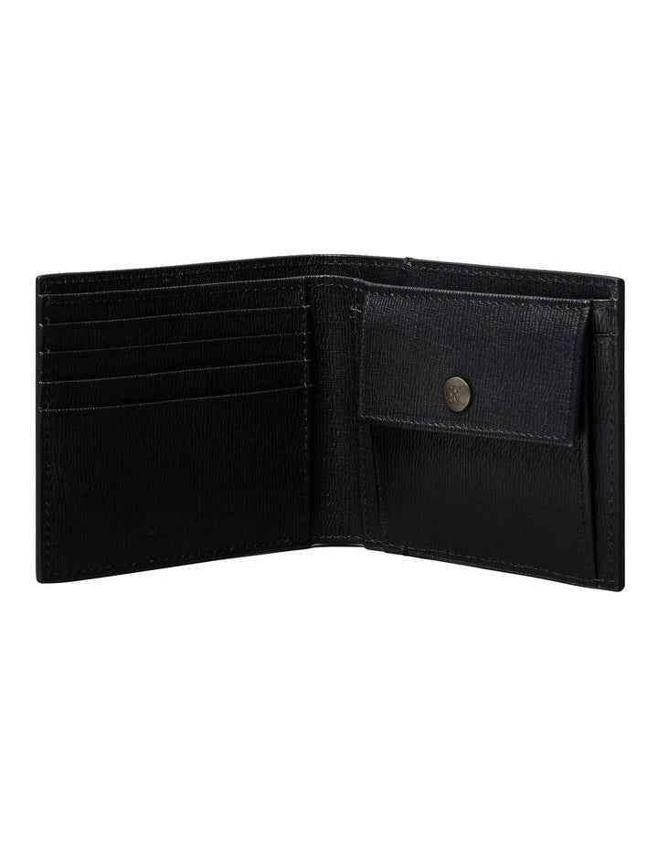 Logo Heavyweight East-West Bill Fold With Coin Wallet in Black
